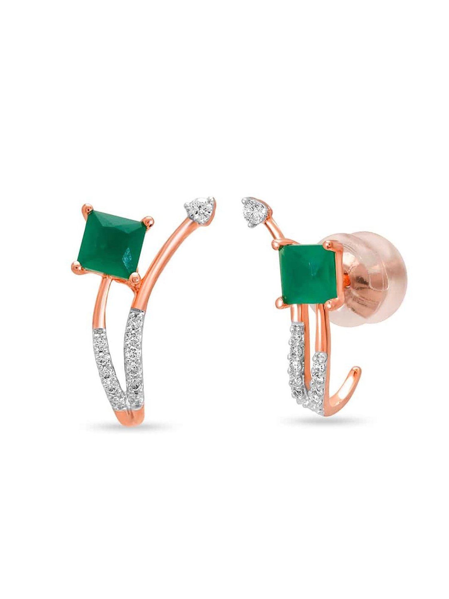 Mia By Tanishq Nature's Finest 14k Gold Blossoming Beauty Green Onyx Hoop Earrings