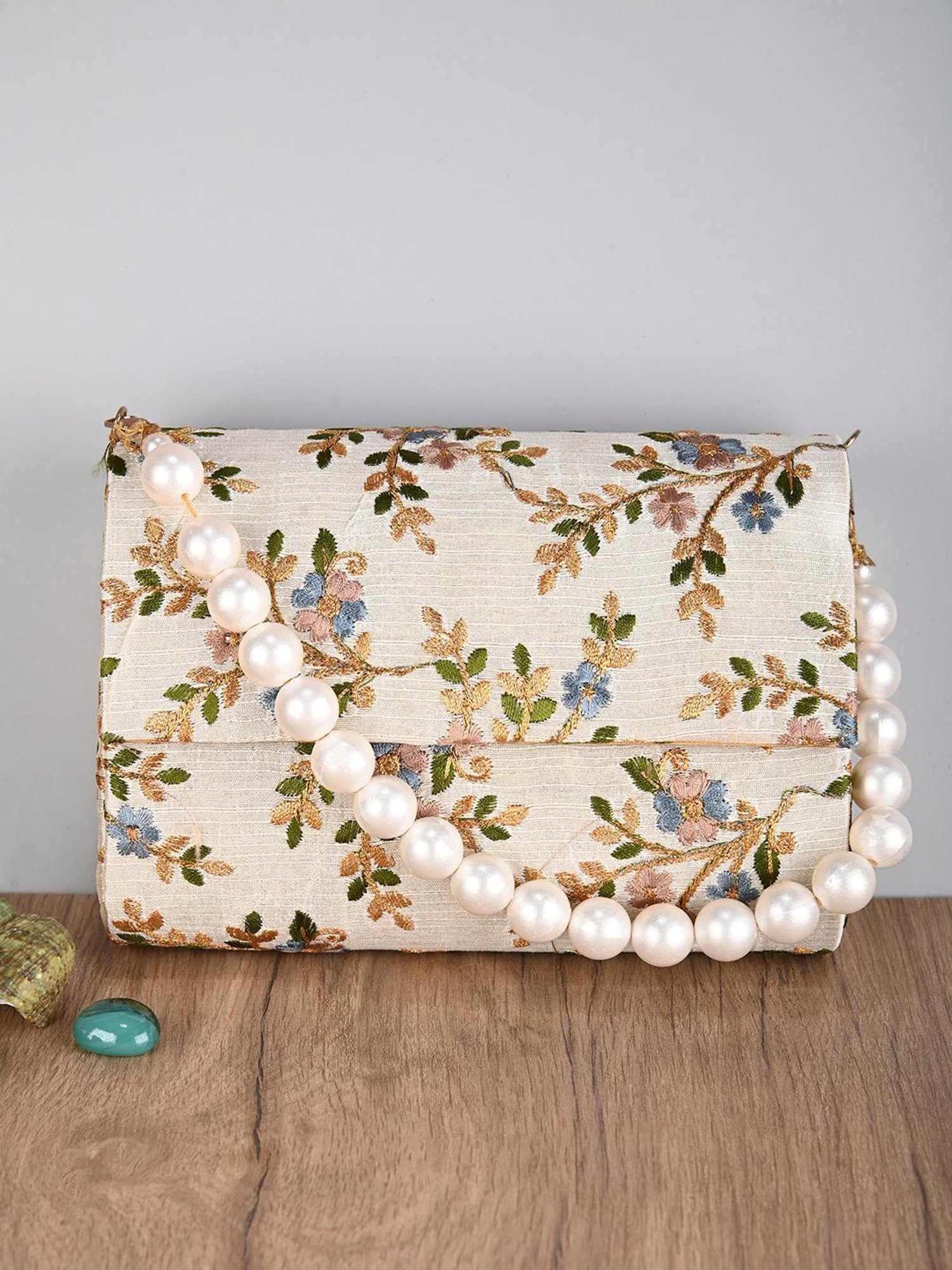Gaurapakhi White Embroidered Envelope Clutch