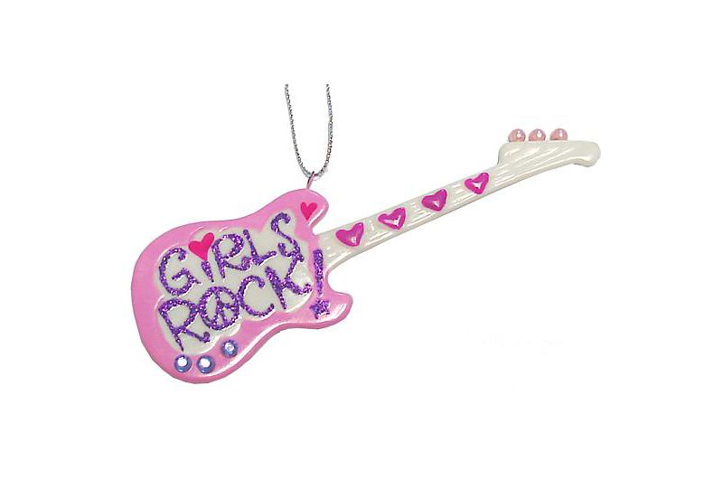 Kurt S. Adler Tween Christmas Pink "Girls Rock" Music Guitar Holiday Ornament