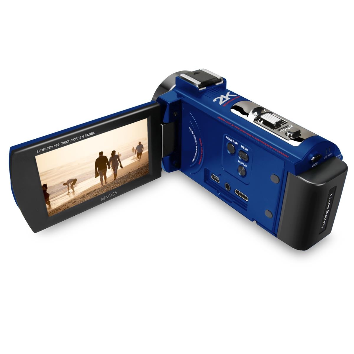 Minolta MN2K10NV 2K UHD Camcorder w/3" Touch & Infrared Night Vision, Blue