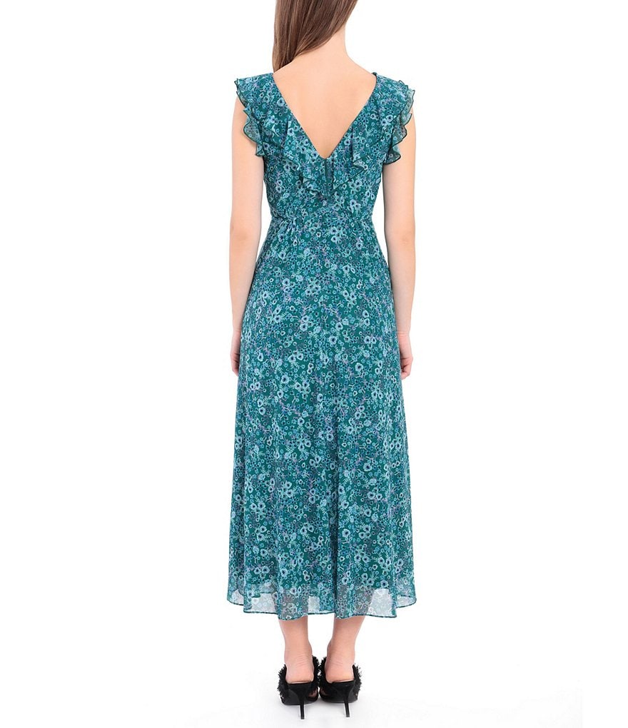 Donna Morgan Floral V-Neck Sleeveless Chiffon Maxi Dress