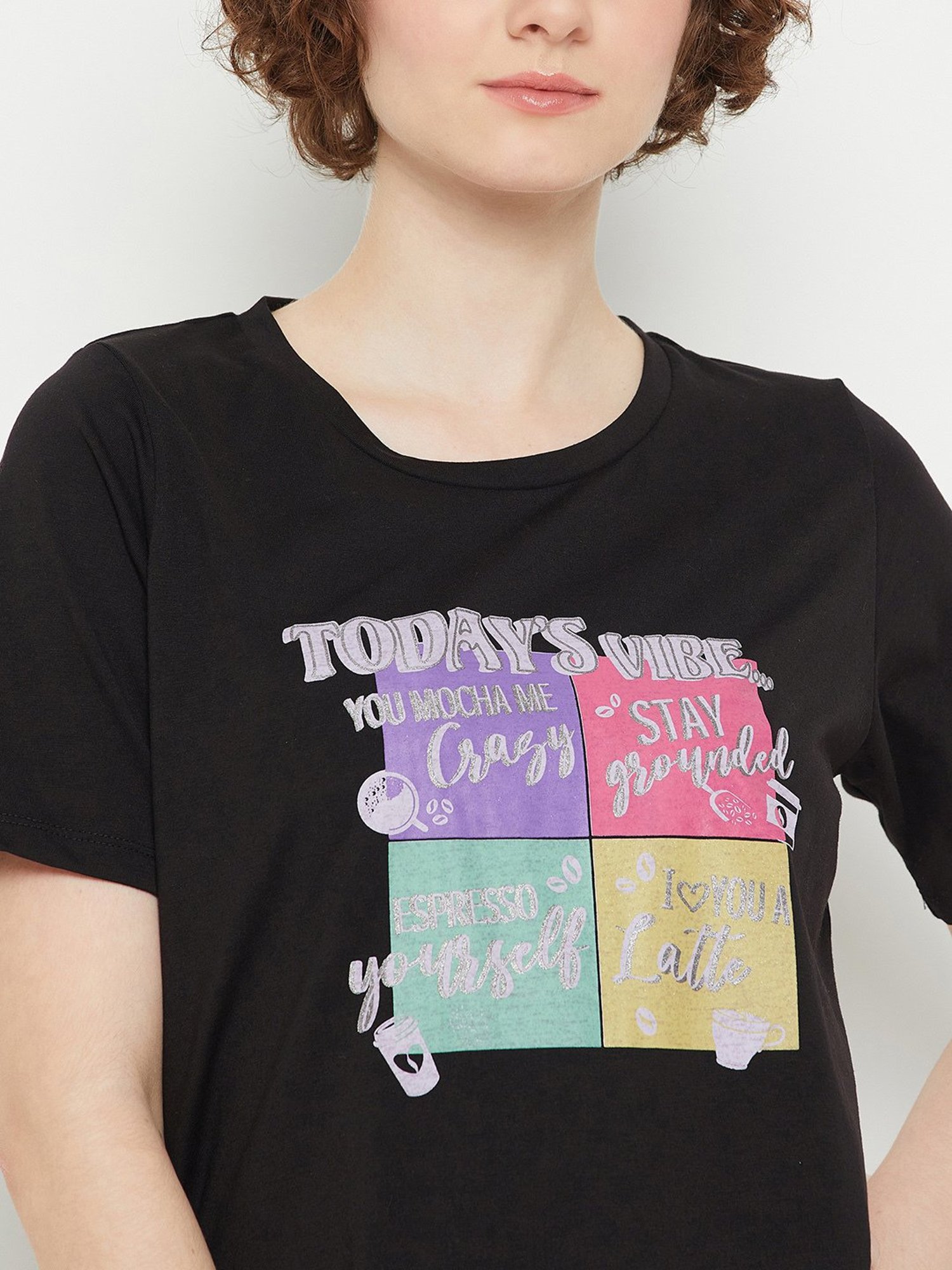 MADAME M Secret Black Graphic Print Long T-Shirt With Pyjamas