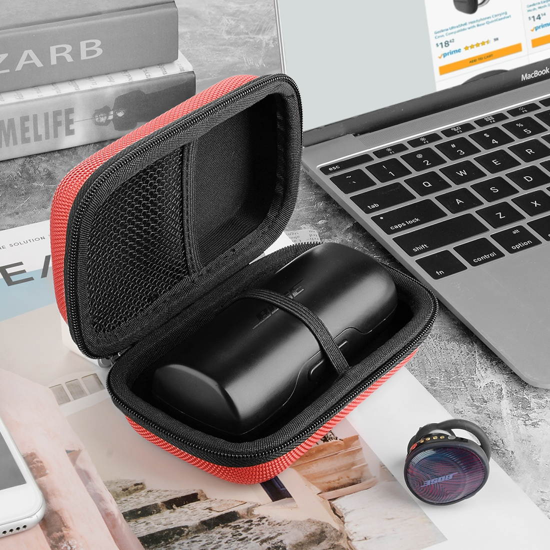 Geekria Headphone Amplifier Player UltraShell Case for Fiio M6, M7, M3K, E10K, Q1 Mark II, K3, A3, S.M.S.L IQ, Sap-11, Shanling M1, M2S, M2, Protective Carrying Bag with Room for Parts (Red)