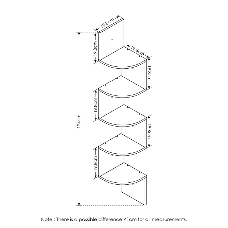 Wall Mount Floating Radial Corner Shelf 5Tier Espresso