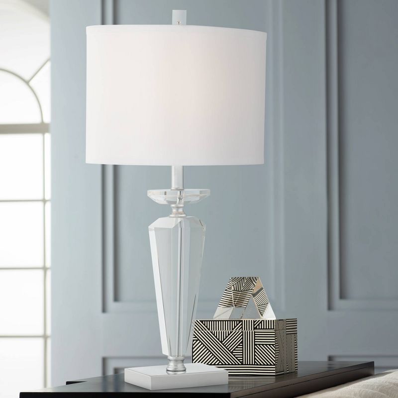 Vienna Full Spectrum Traditional Table Lamp Crystal Glass Oval Fabric Shade Living Room Bedroom Bedside Nightstand Office Family