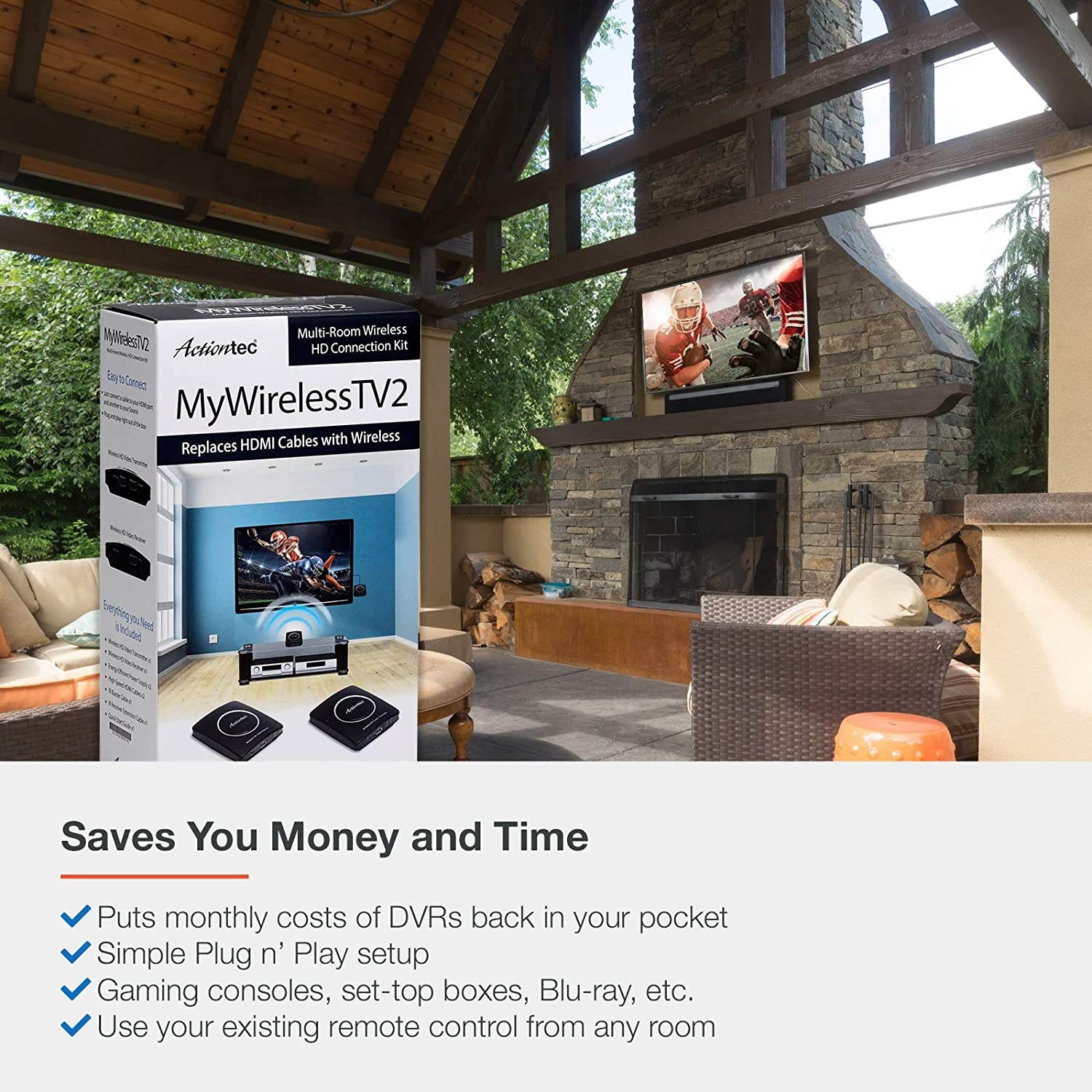 ScreenBeam (previously Actiontec) MyWirelessTV2 Wireless HD Transmitter & Receiver Extender &ndash; Wirelessly Connect HDMI-Enabled Media Device to HDTV or Projector Screen, Full HD 1080P, 150 Foot Range