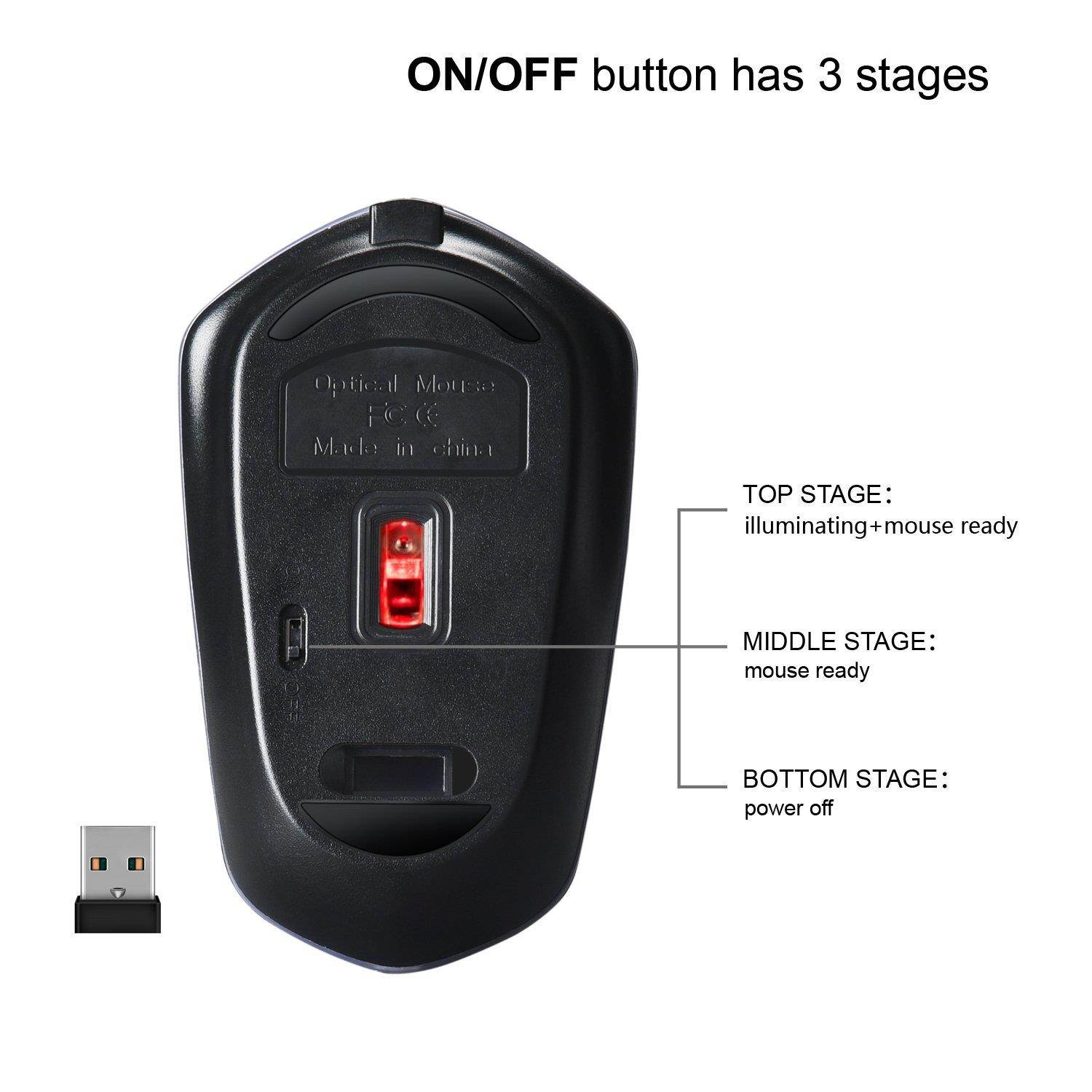 Rechargeable cordless mouse breathing illuminating,powered by rechargeable Li-polymer battery,optical Sensor Nano USB Receiver,3 stage DPI, 4 Buttons for PC, Laptop, tablet, Macbook(Flag illuminating)