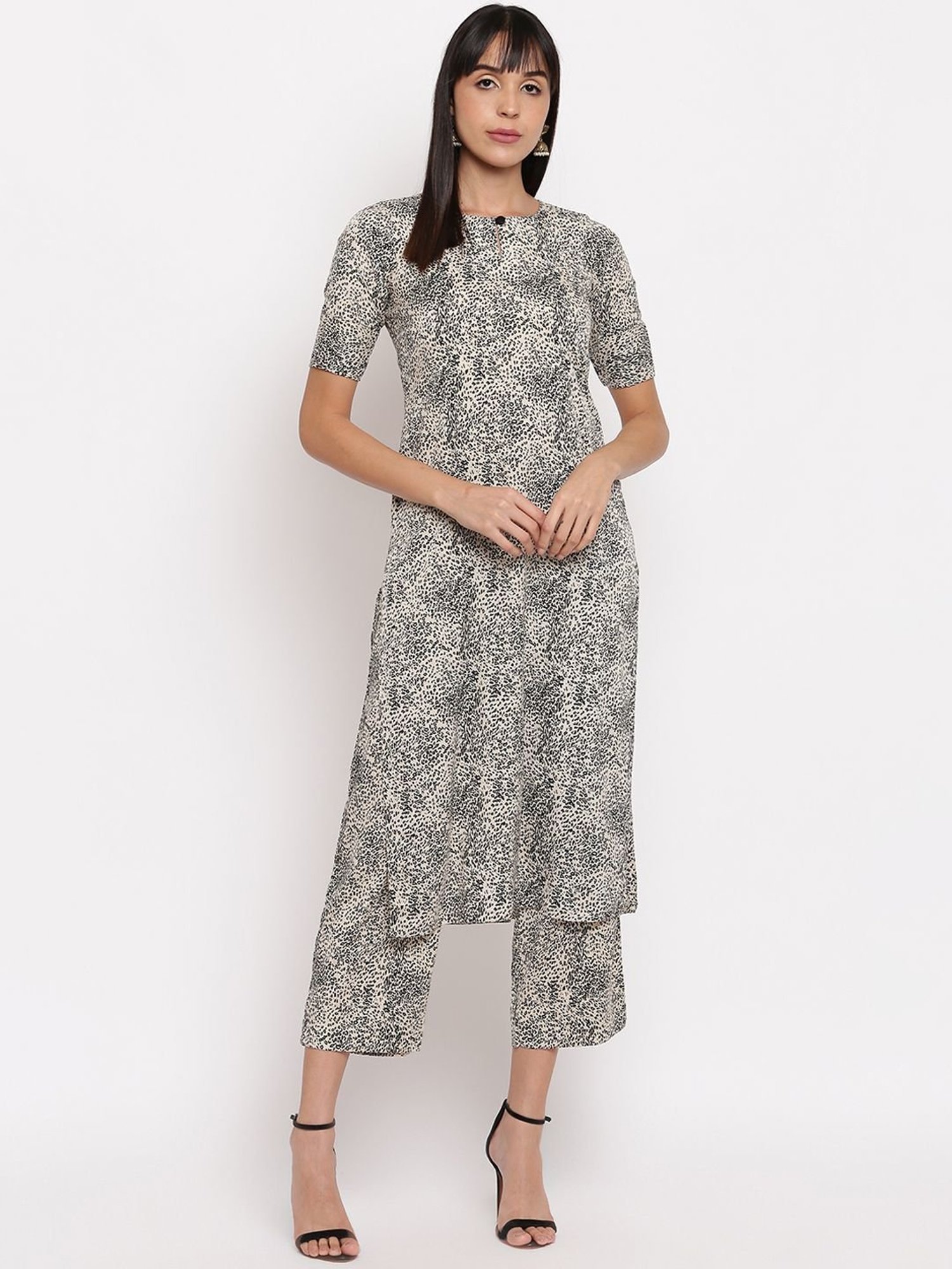 SHADES Cream Printed Kurta Palazzo Set