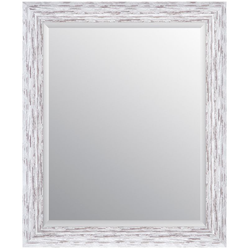 24"x30" Distressed Scoop Framed Beveled Wall Accent Mirror White - Gallery Solutions