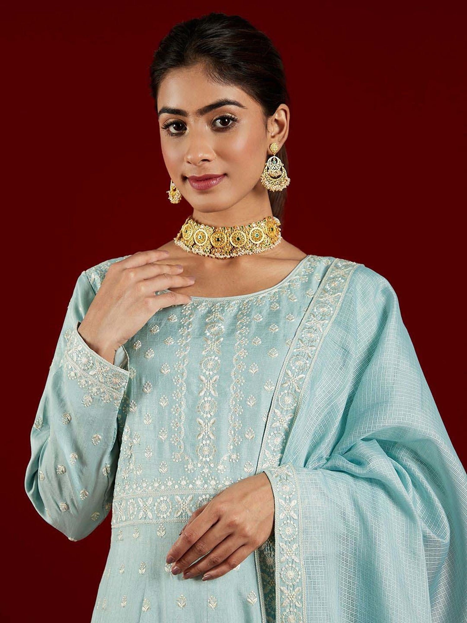 Libas Art Blue Embroidered Kurta Palazzo Set With Dupatta