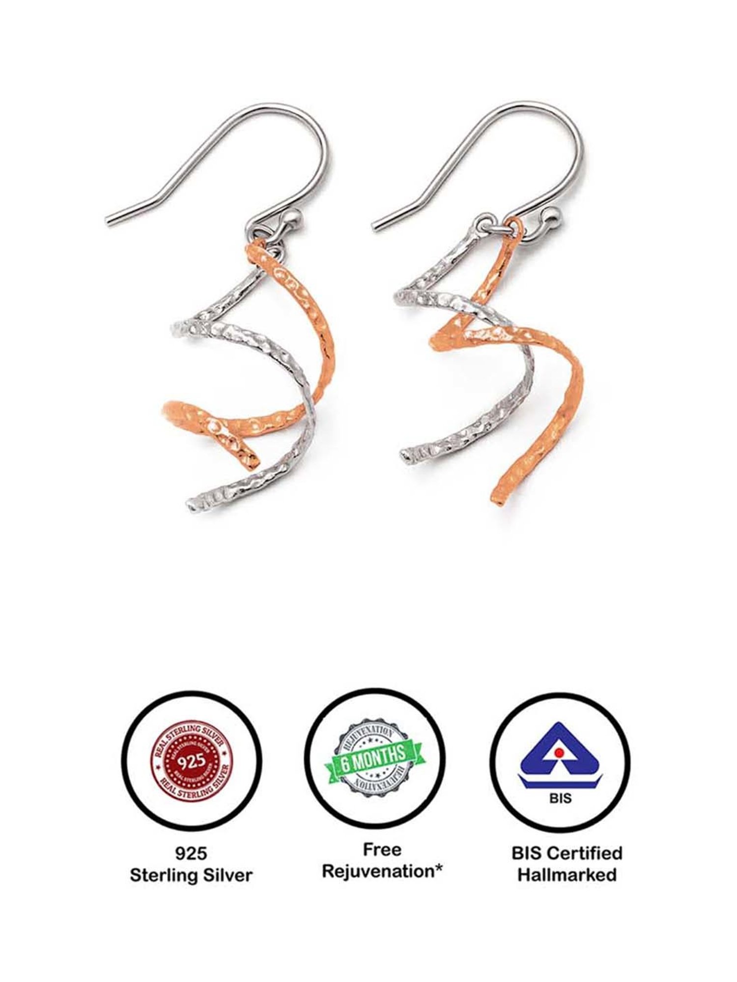 Silberry 925 Sterling Silver 18k Rose Gold Plated Two Tone Silver Spiral Drop Earrings for Women