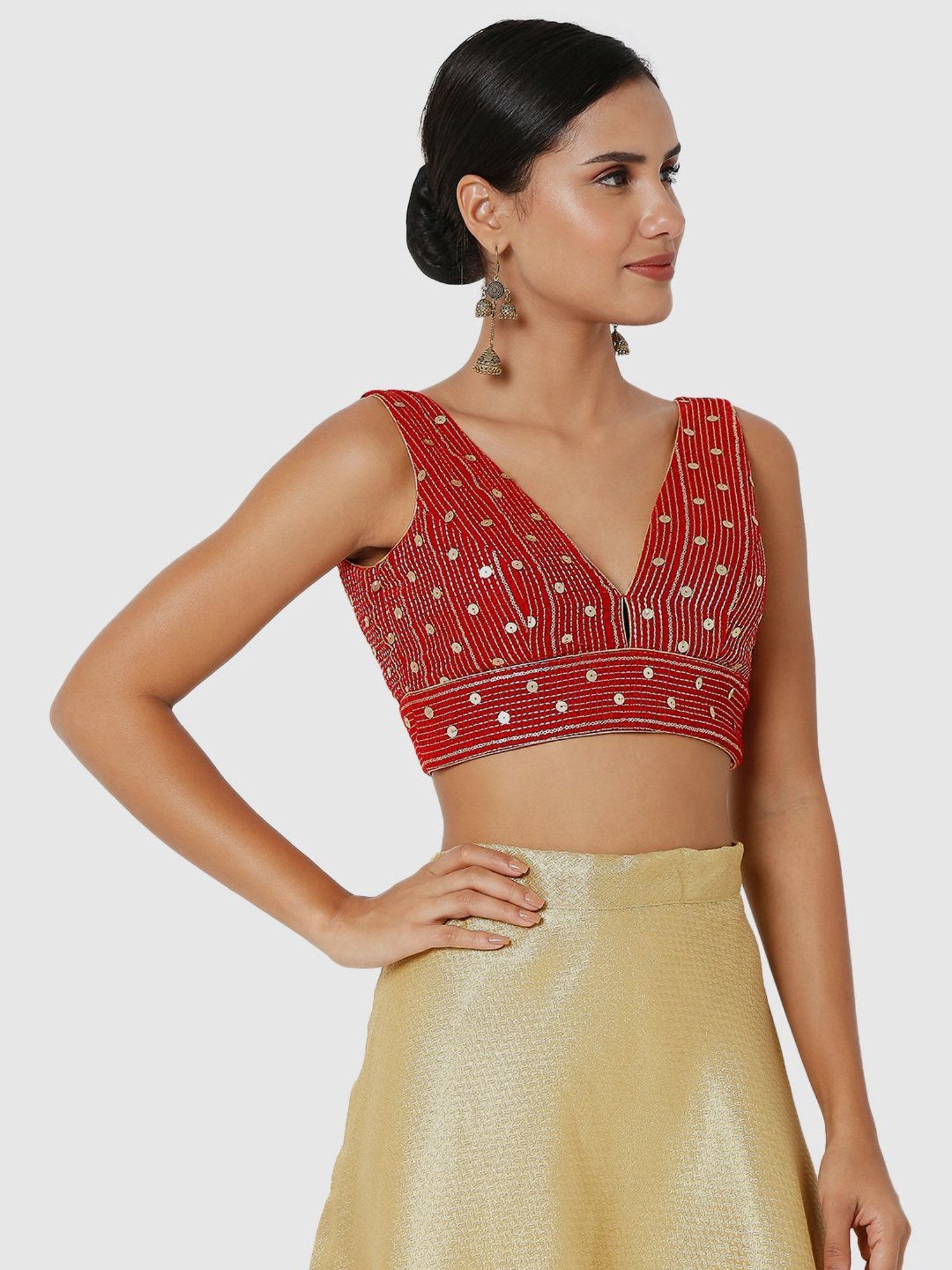 Salwar Studio Red Embellished Readymade Blouse