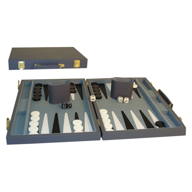 WorldWise Imports 15" Gray Vinyl Backgammon Set Game