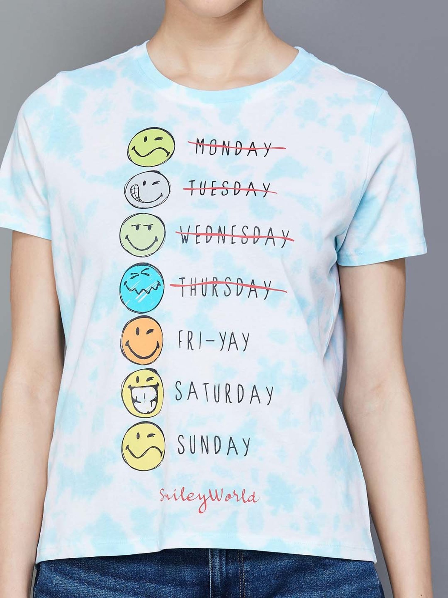 SmileyWorld Blue Cotton Printed T-Shirt