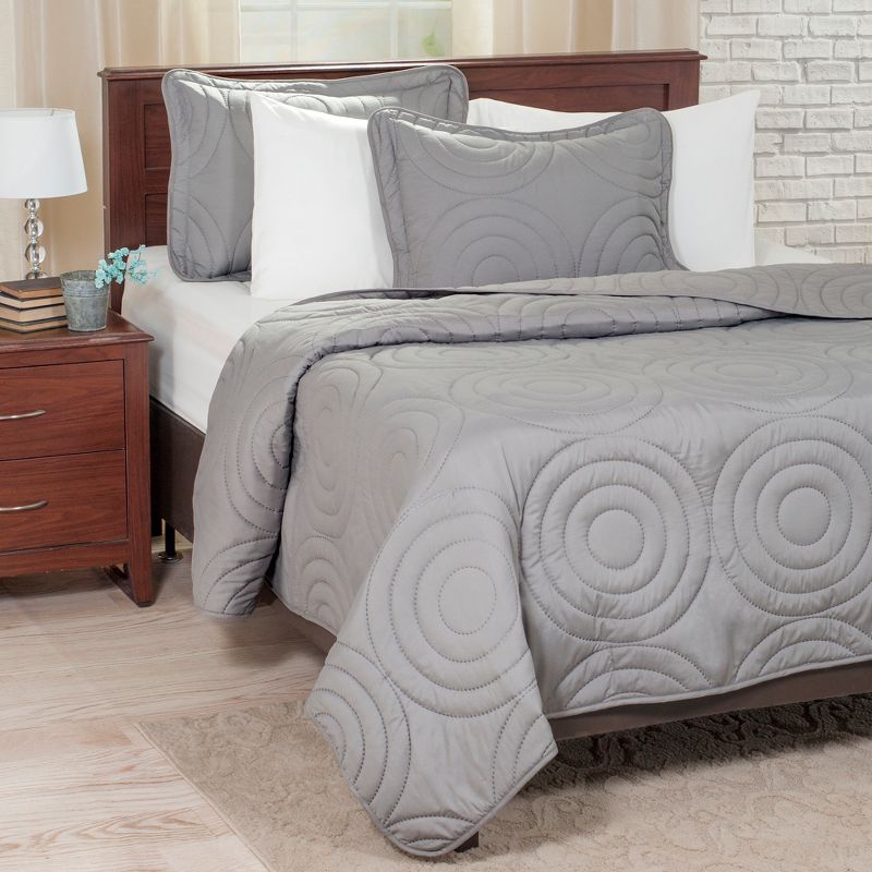 3pc King Solid Embossed Quilt Set Silver - Yorkshire Home