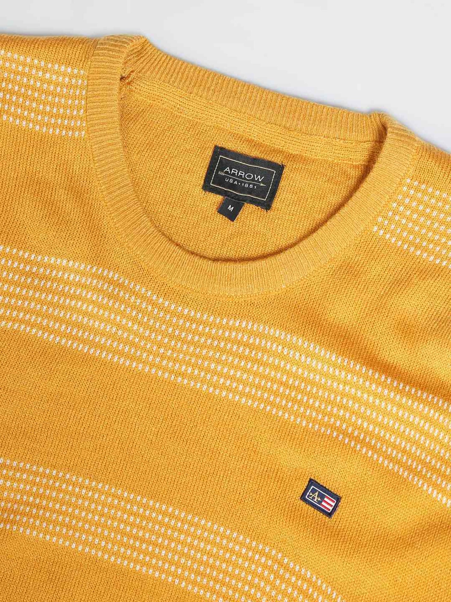 Arrow Sport Yellow Regular Fit Striped Sweater