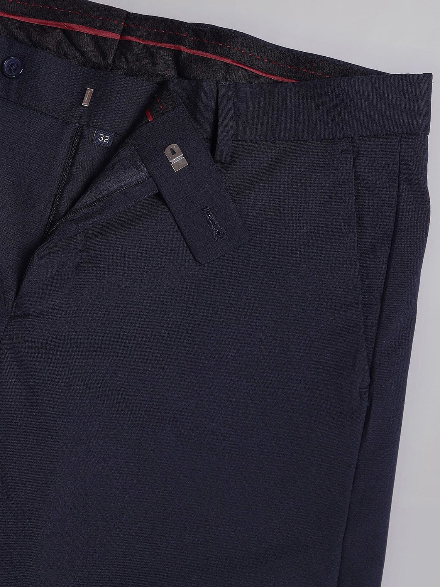 AD by Arvind Navy Slim Fit Flat Front Trousers