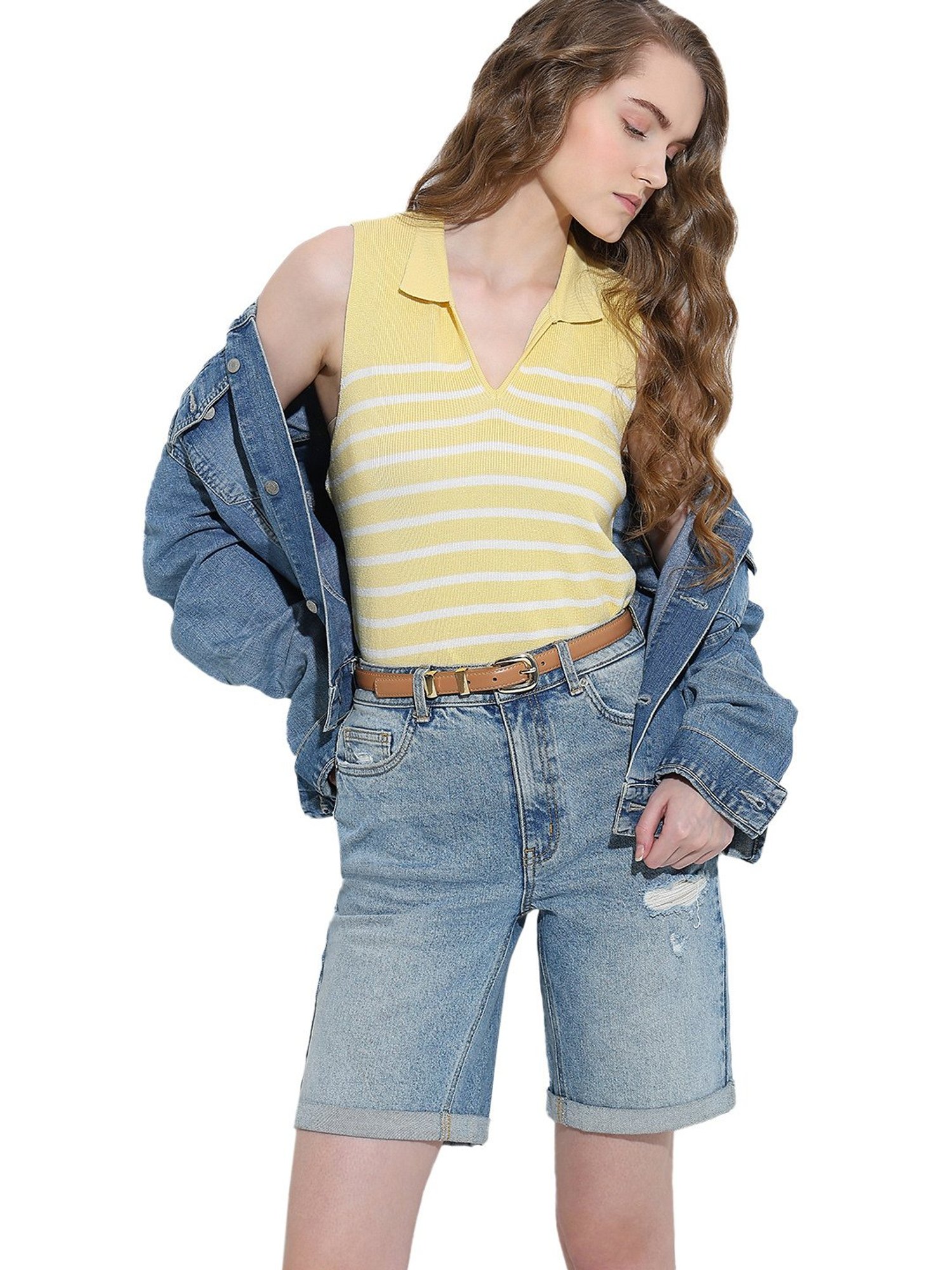 Vero Moda Yellow & White Striped Top