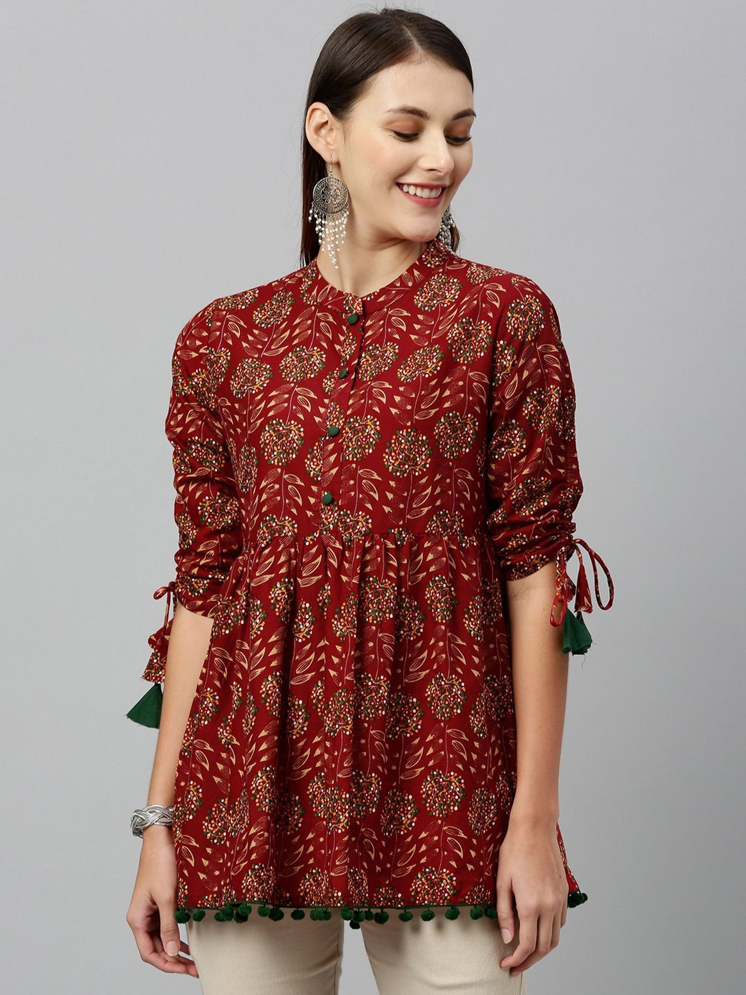 Kipek Green Floral Printed Kurti