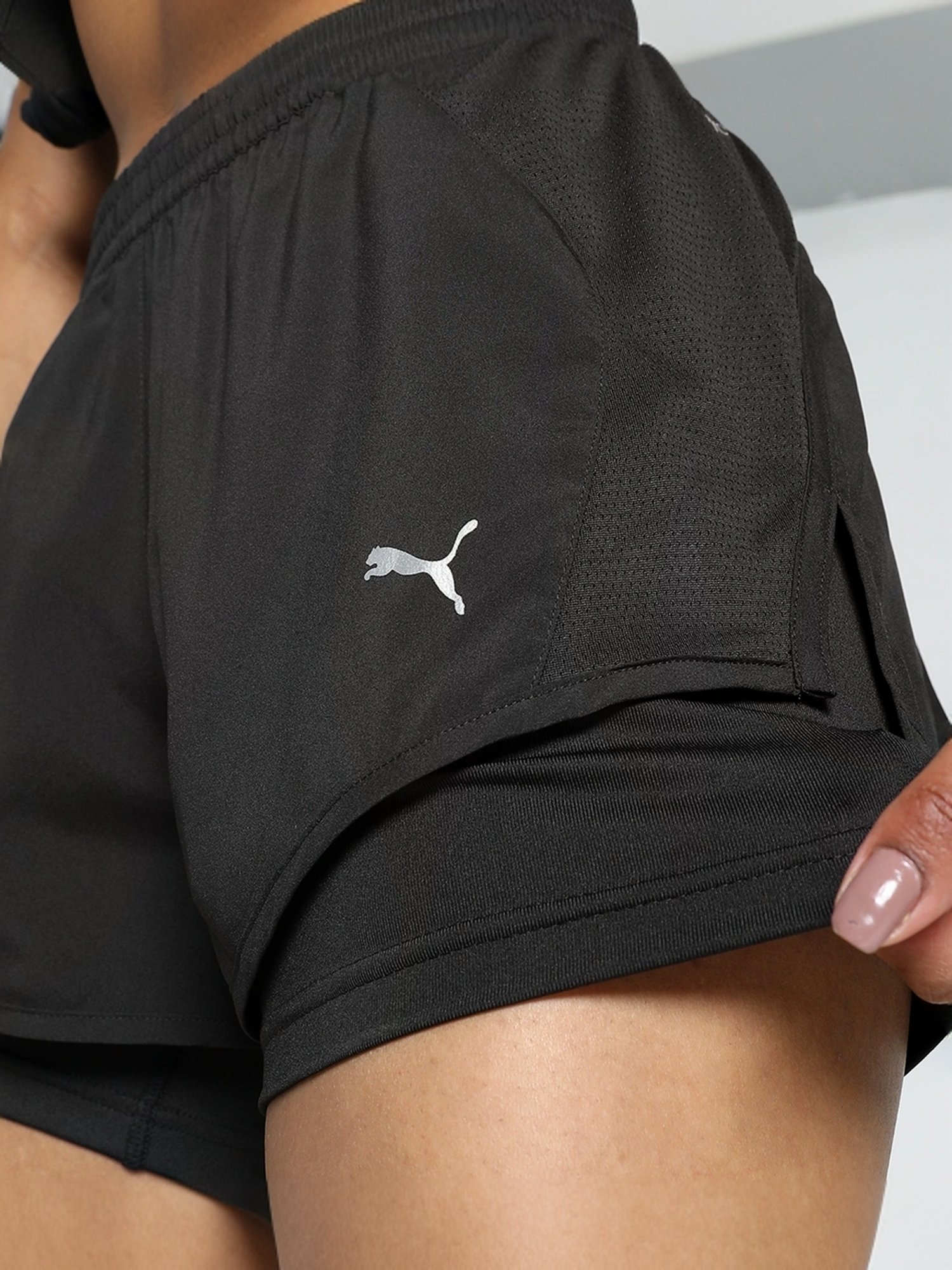 Puma Black Mid Rise Sports Shorts