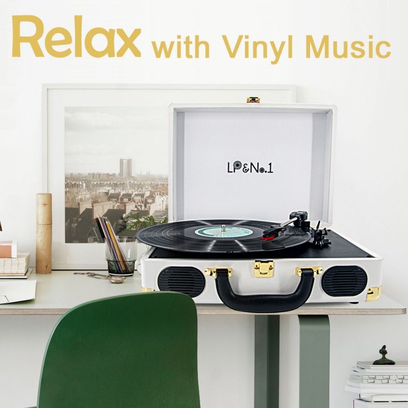 LP&No.1 Suitcase Bluetooth Turntable with Stereo Speaker,3 Speeds Vinyl Record Player Turquoise