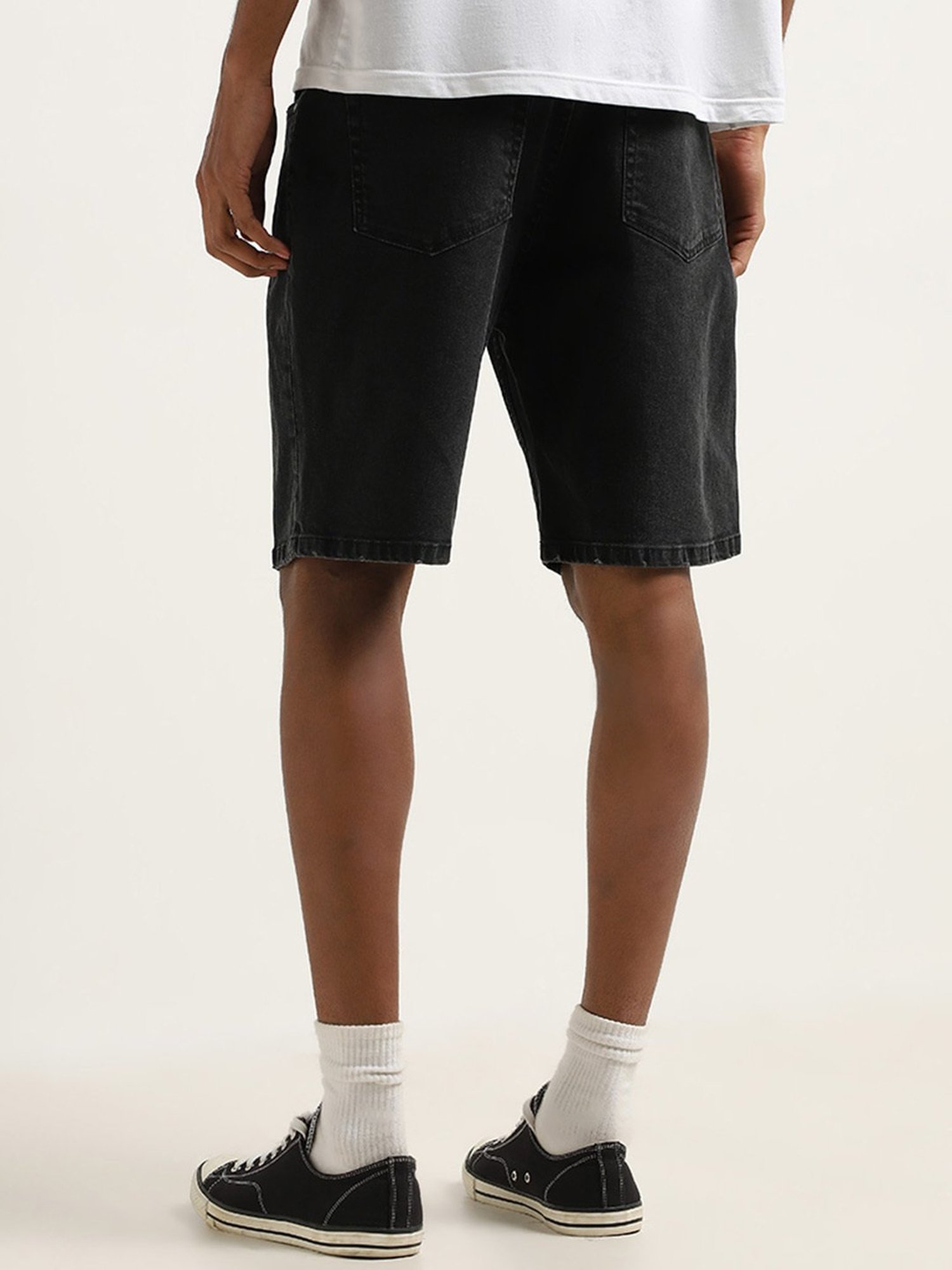 Nuon by Westside Charcoal Relaxed-Fit Mid-Rise Denim Shorts
