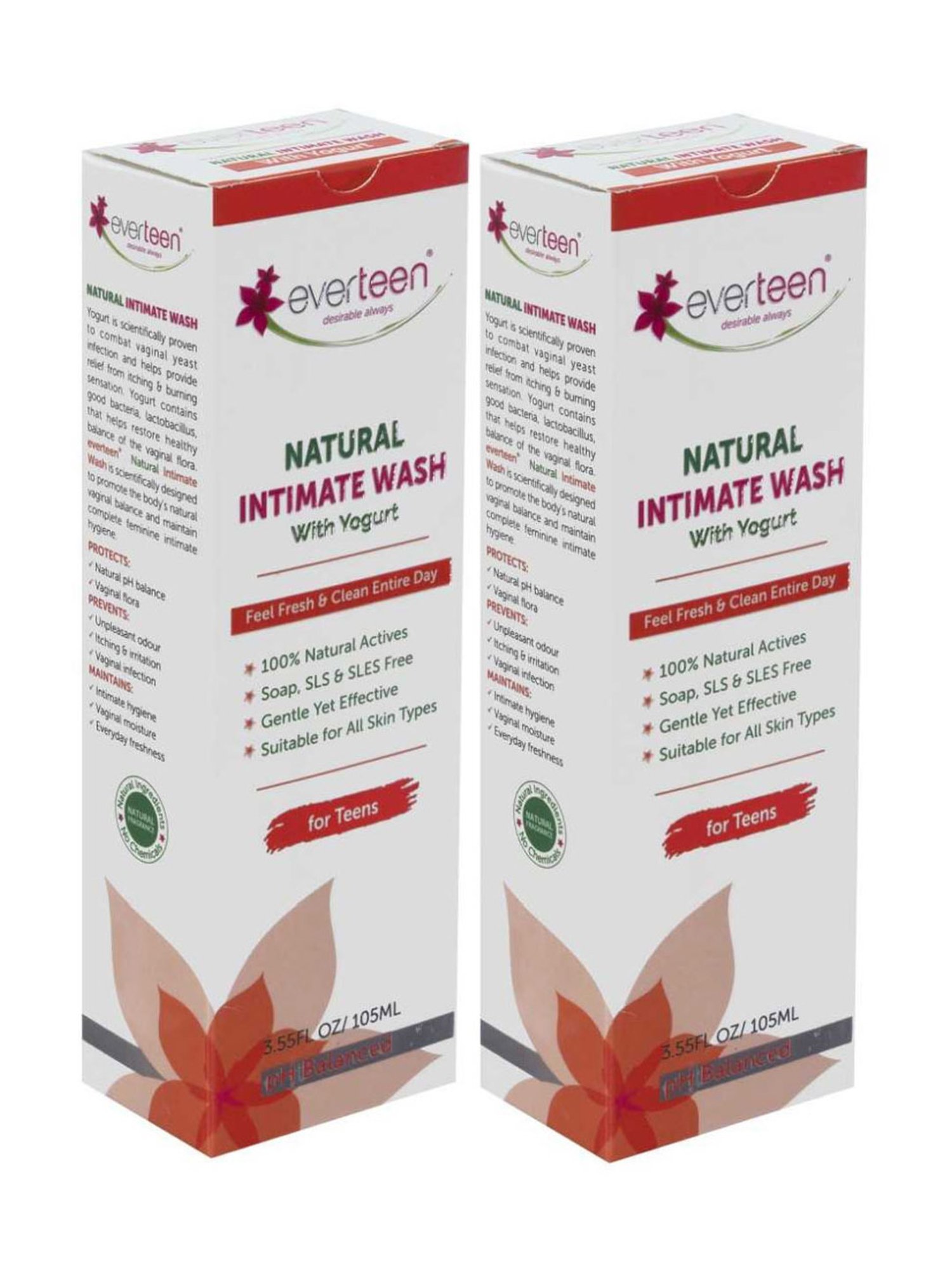 everteen Yogurt Natural Intimate Wash for Feminine Intimate Hygiene in Teens - 105ml Each(Pack of 2)