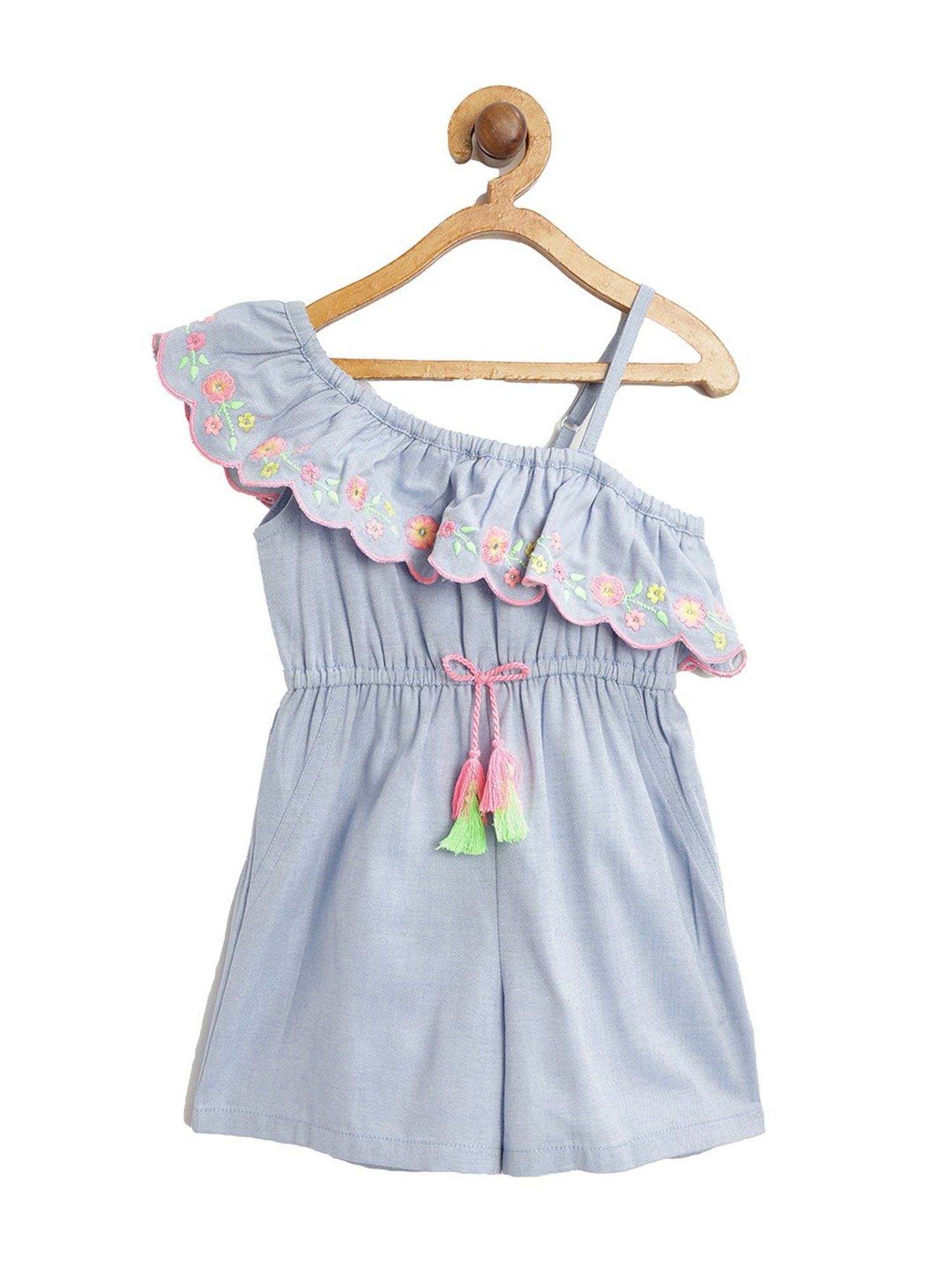 Nauti Nati Kids Blue Embroidered Playsuit