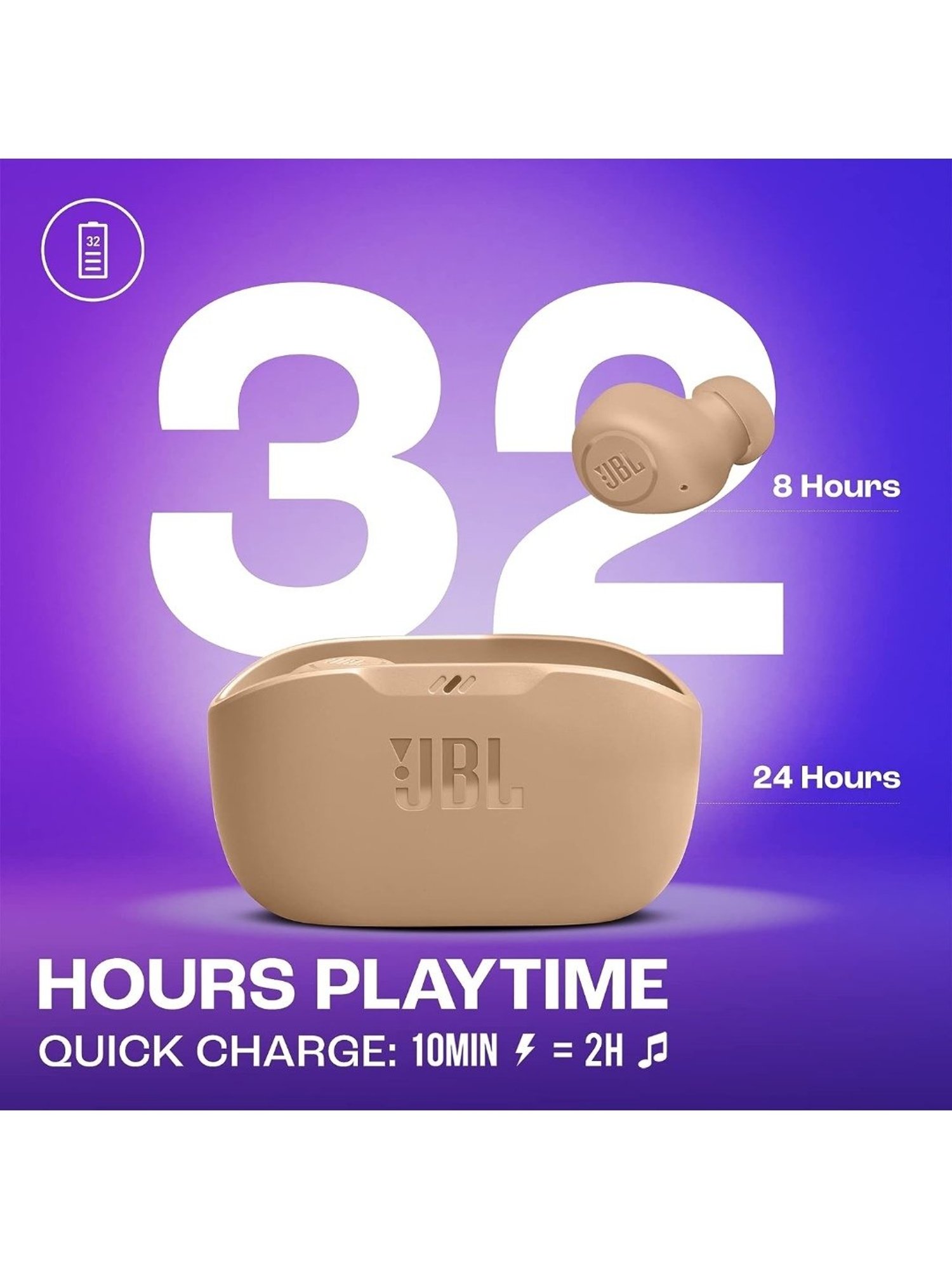 JBL Wave Buds in-Ear BT Earbuds with 32H Battery & Quick Charge (Beige, True Wireless)