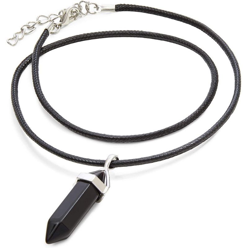 Zodaca 3 Pack Gemstone Crystal Pendant Necklace with Leather Cord, 3 Colors, 19"