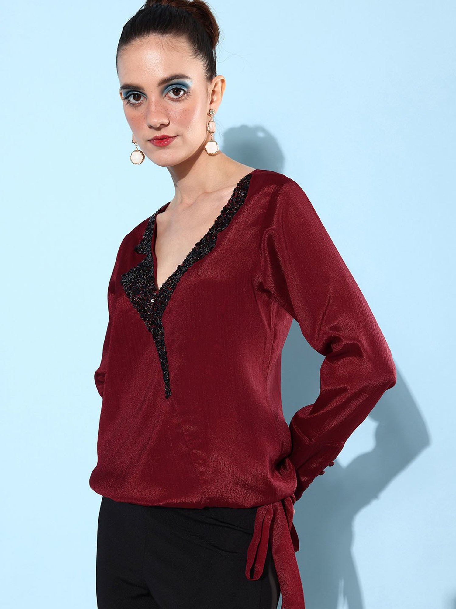QUIERO Maroon Embellished Top