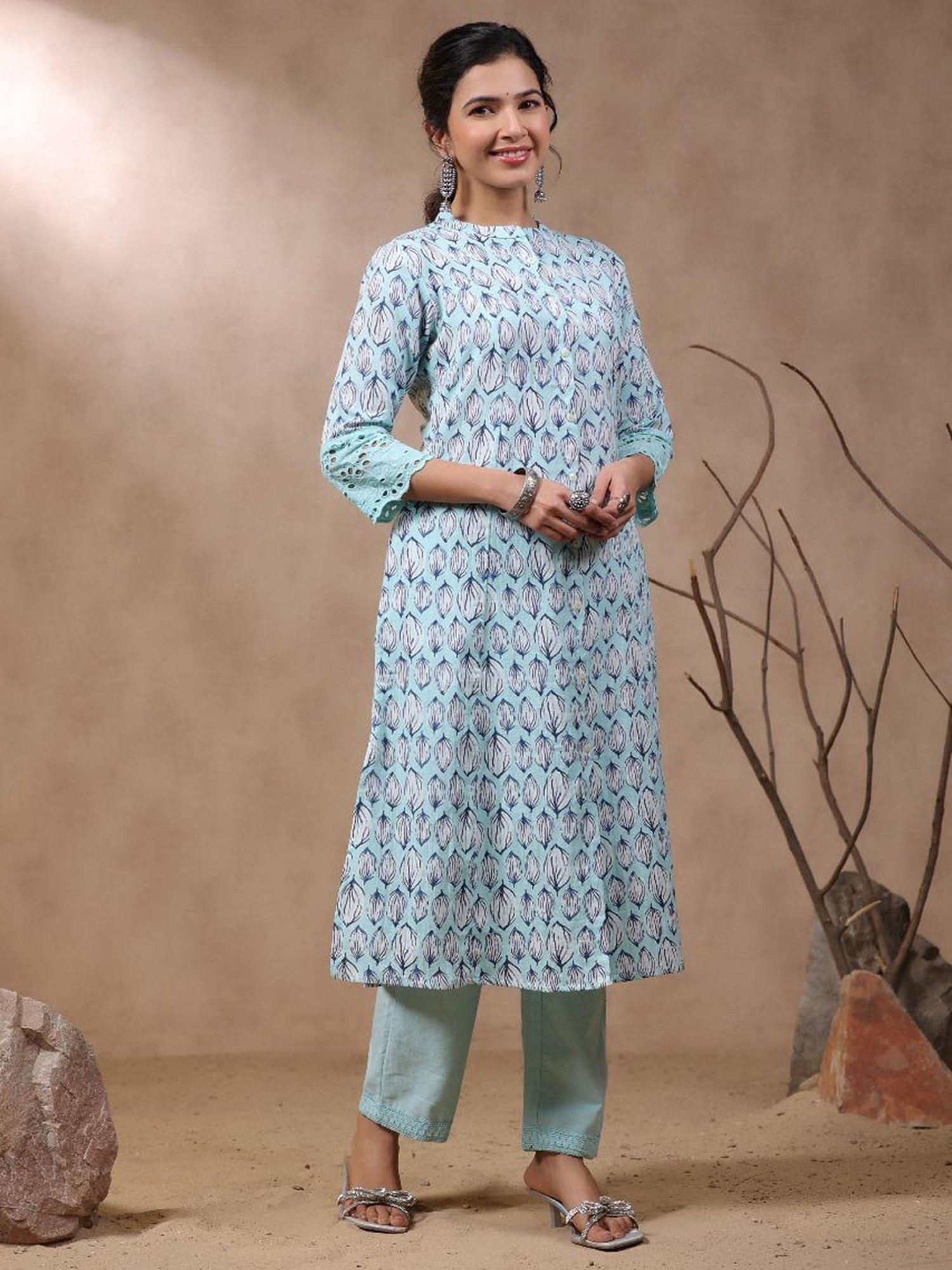Autumnlane Rachna Pasteli Printed Cotton Kurta Pant Set