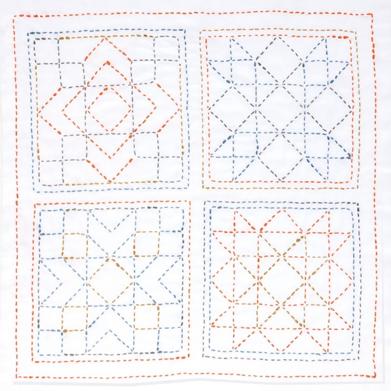 Sashiko World America Stamped Embroidery Kit-Sampler Square