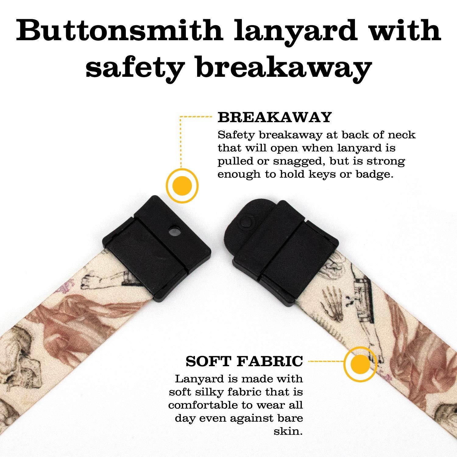 Buttonsmith Anatomy Premium Breakaway Lanyard with Buckle and Flat Ring - Safety Breakaway, Buckle and Flat Ring - Made in USA
