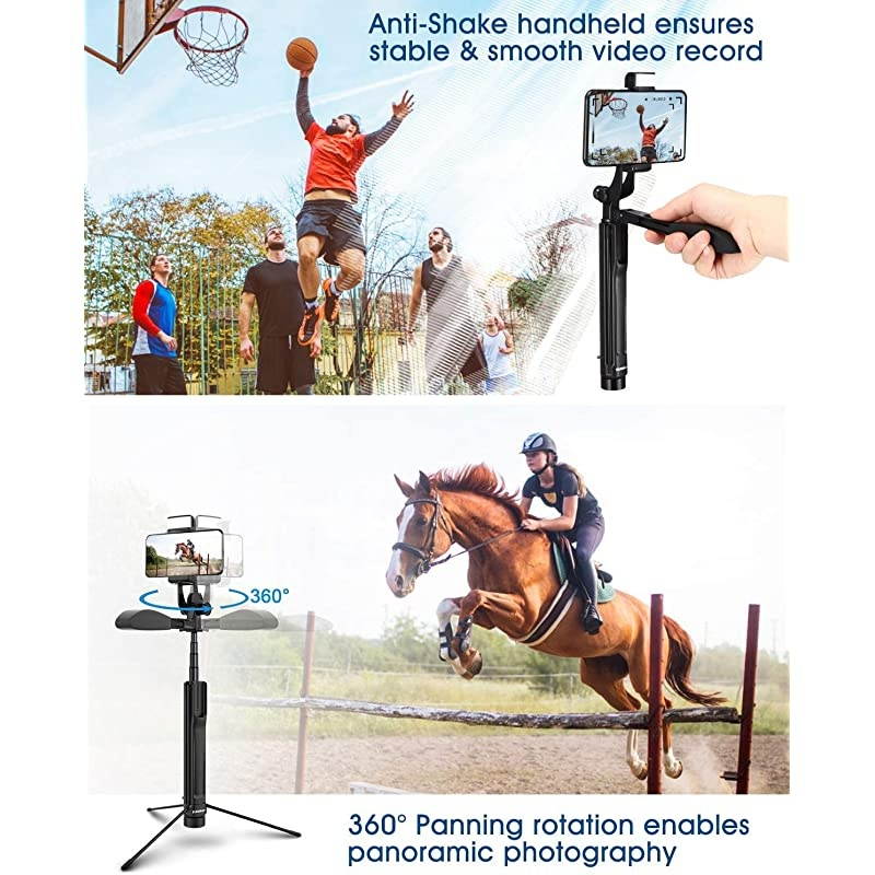 Selfie Stick Tripod,  Extendable Phone Tripod Stand for Phone and Camera with Bluetooth Remote, LED Light, Balance Handle Compatible with iPhone 12 11 Pro Xs Xr Android Galaxy S20 DSLR Gopro