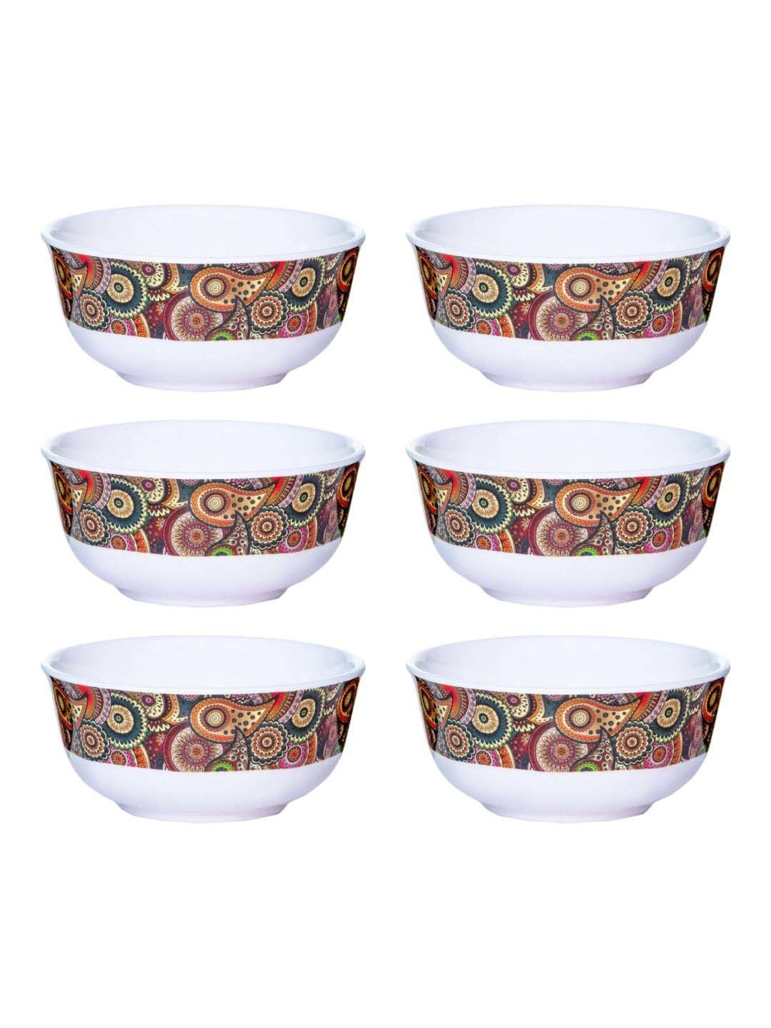 Servewell Tribal Paisely Multicolor Melamine Veg Bowls (0.24 L) - Set of 6