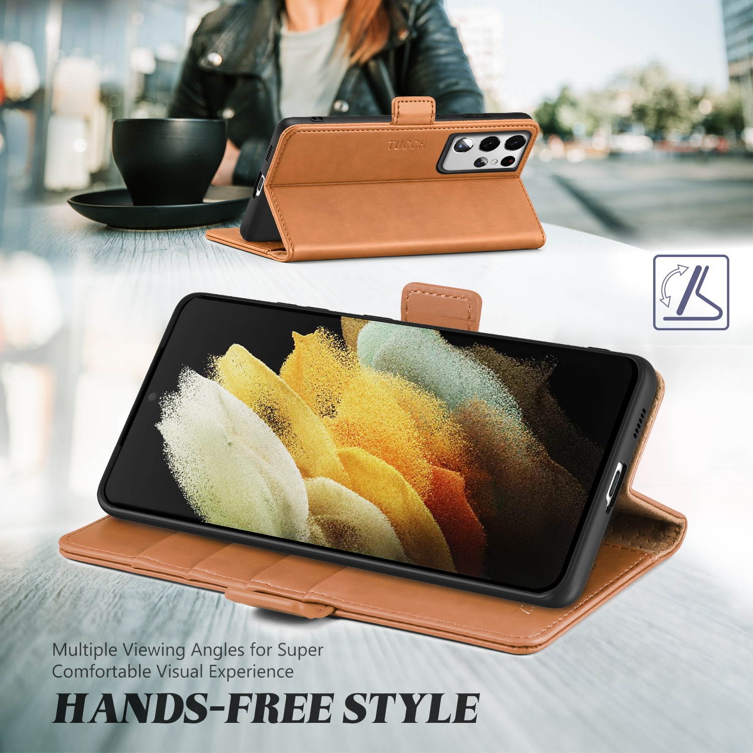 TUCCH Galaxy S21 Ultra Wallet Case, Magnetic Shockproof PU Leather Case with[Kickstand][RFID Blocking][TPU Shell] Protective Flip Cover Compatible with Galaxy S21 Ultra 5G (6.8''), Myrtle Green