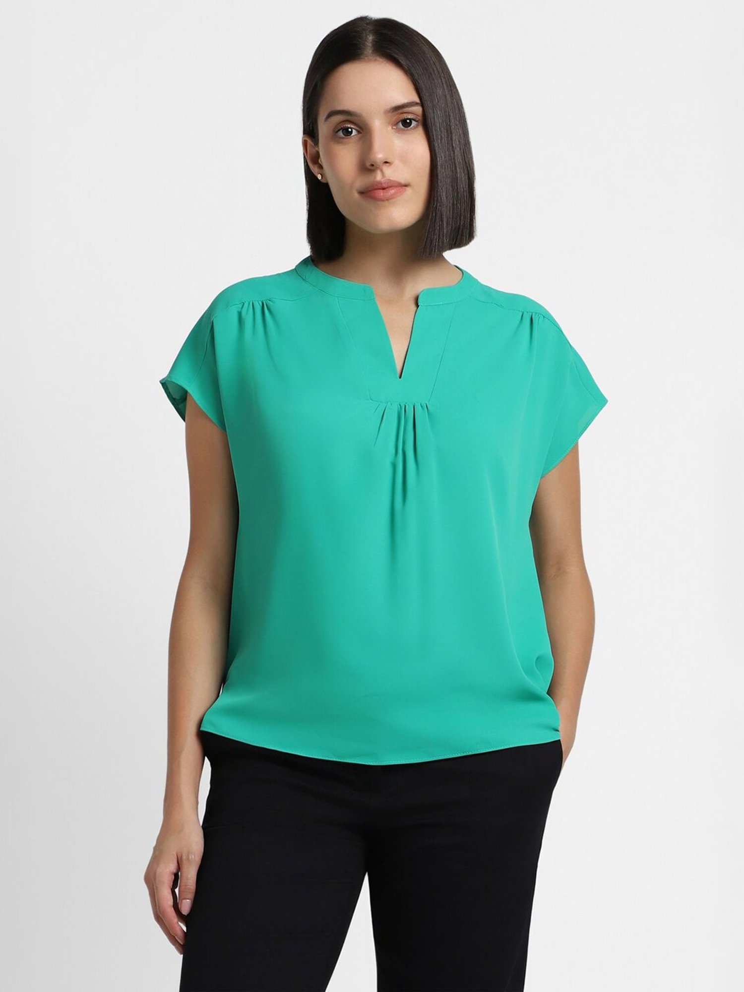 Allen Solly Green Cotton Regular Fit Top