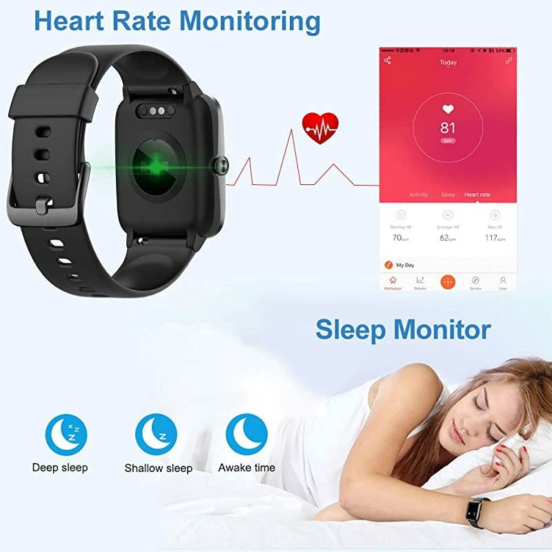 Smart Watch for Android Phones and iOS Phones Compatible iPhone Samsung IP68 Swimming Waterproof Smartwatch Fitness Tracker Fitness Watch Heart Rate Monitor Smart Watches for Men Women Black