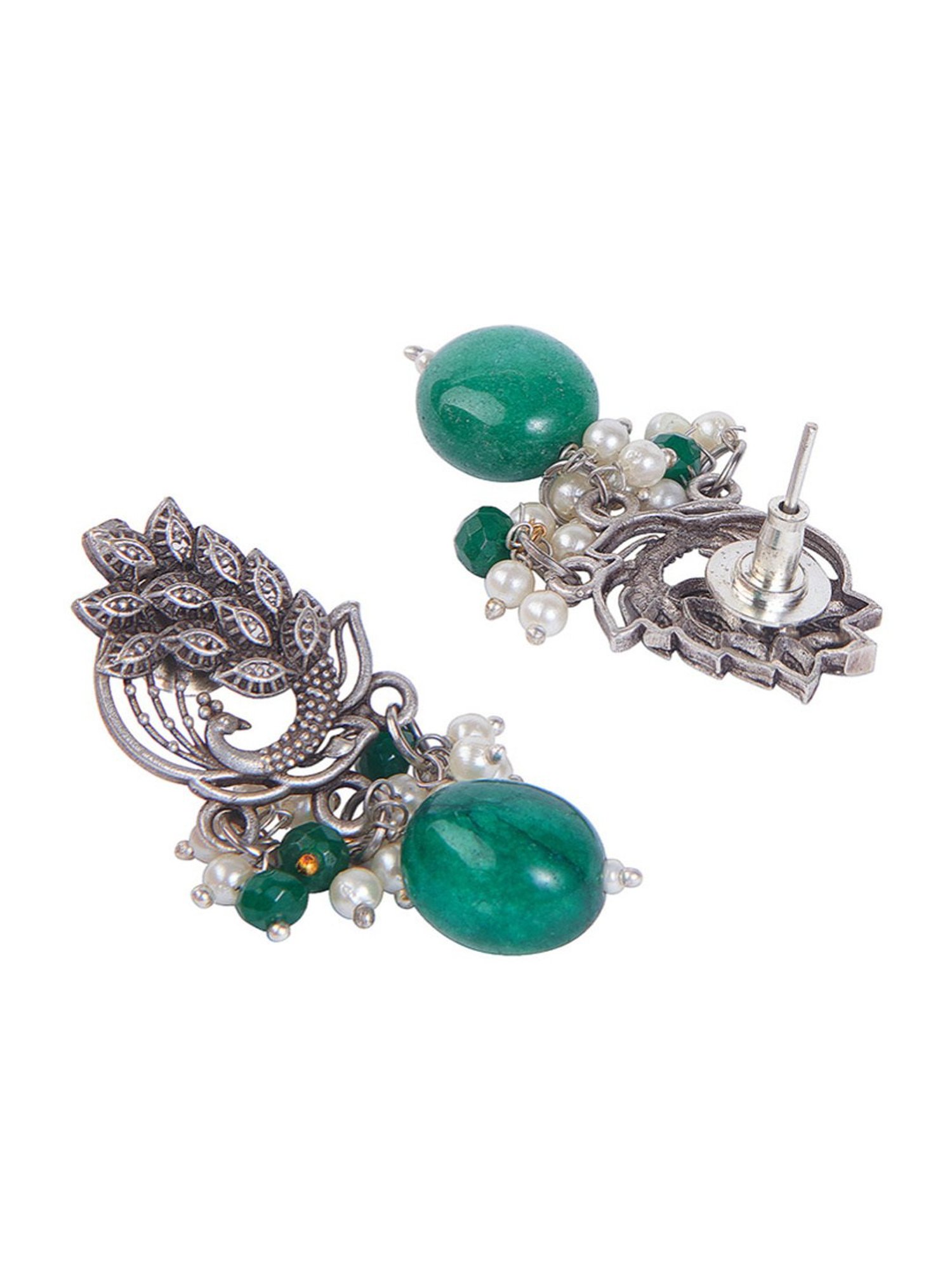 Curio Cottage Aria Oxidized Green Stone & Pearl Embellished Choker Necklace & Earring Set