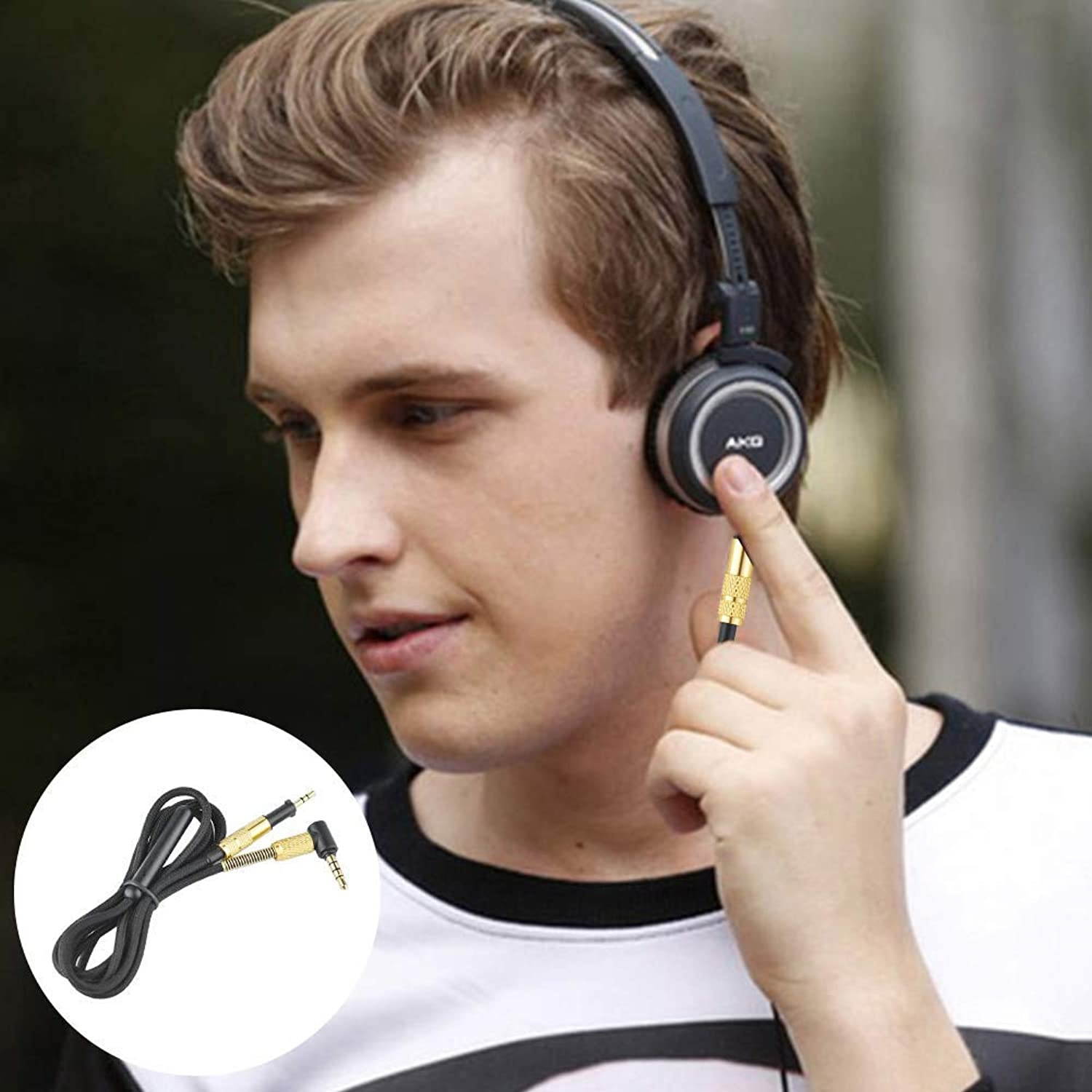 K450 Cable, Replacement Audio Cable Braided Wire Cord with Mic Compatible with AKG K450 K430 K451 K452 K480 Q460 Headphones, 4.6ft/1.4m (with Mic)