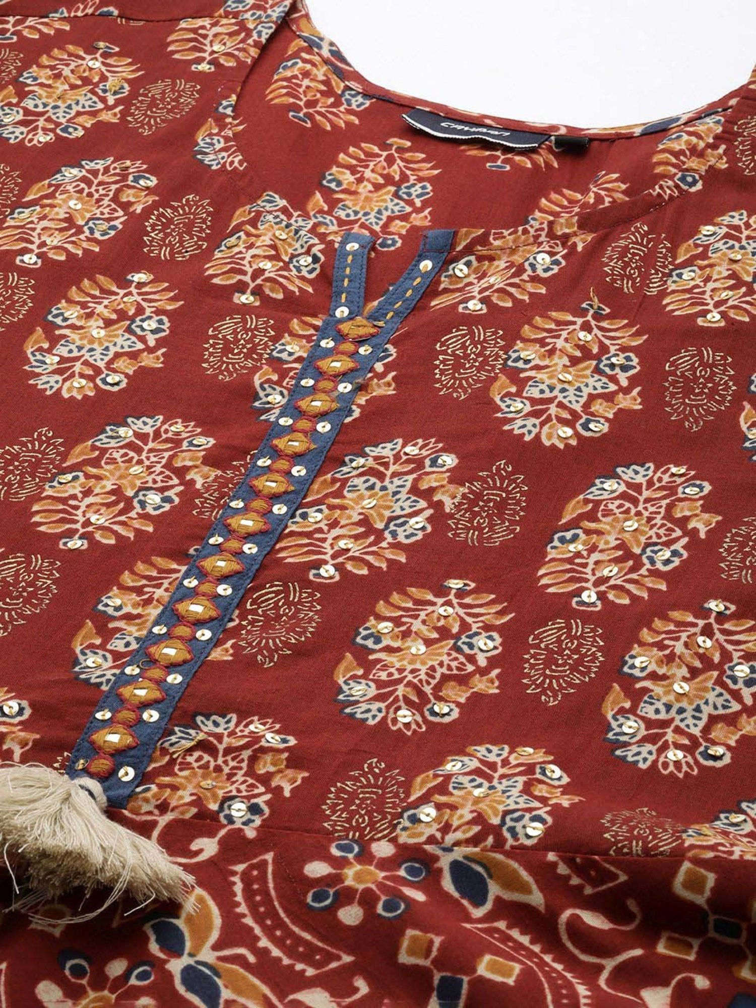 Fusion Beats Light Grey Embroidered A Line Kurta