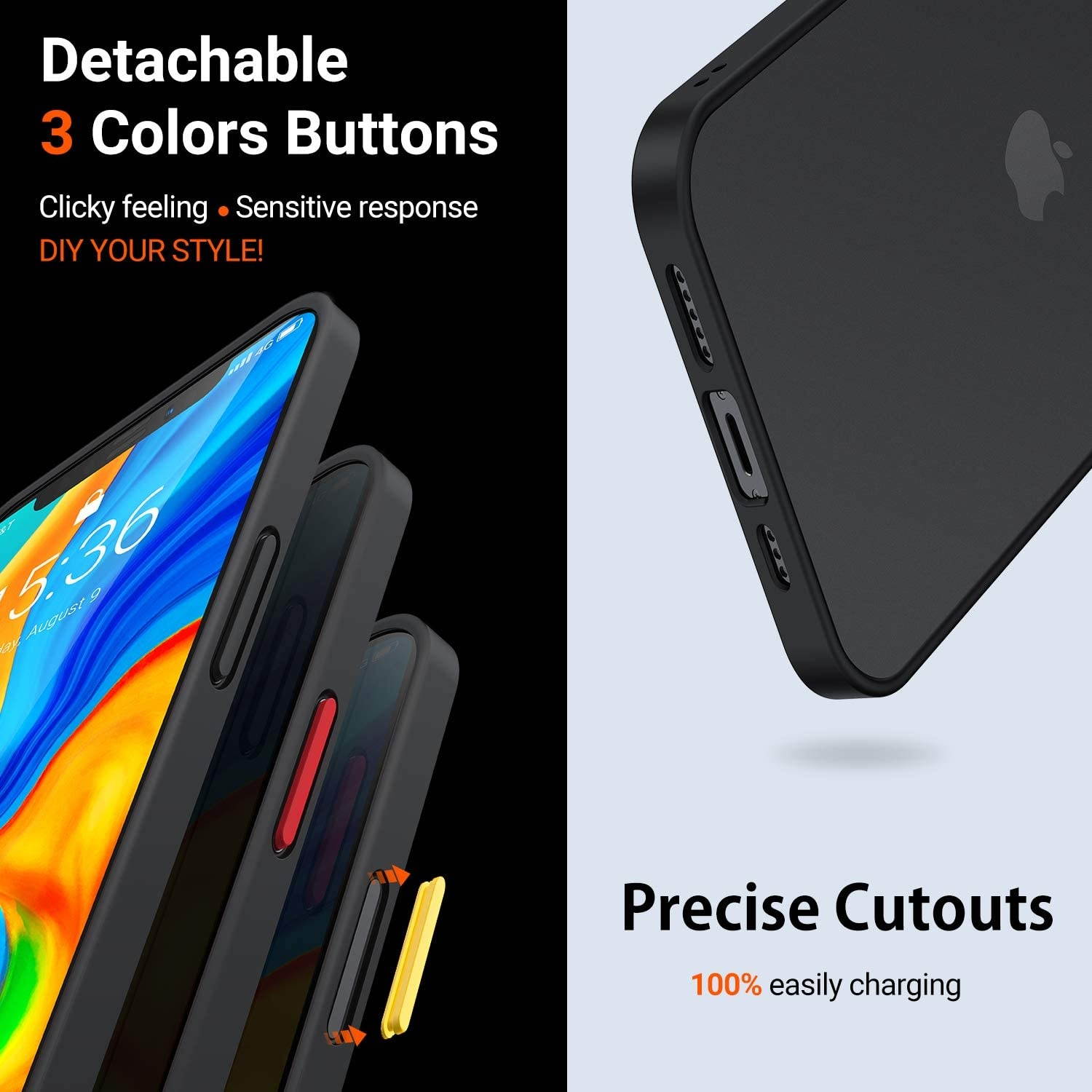 TORRAS Shockproof Compatible with iPhone 12 Pro Max Case 6.7 Inch [Military Grade Drop Protection] Translucent Matte Phone Case Designed for iPhone 12 Pro Max 5G 2020 [Guardian Series] Black