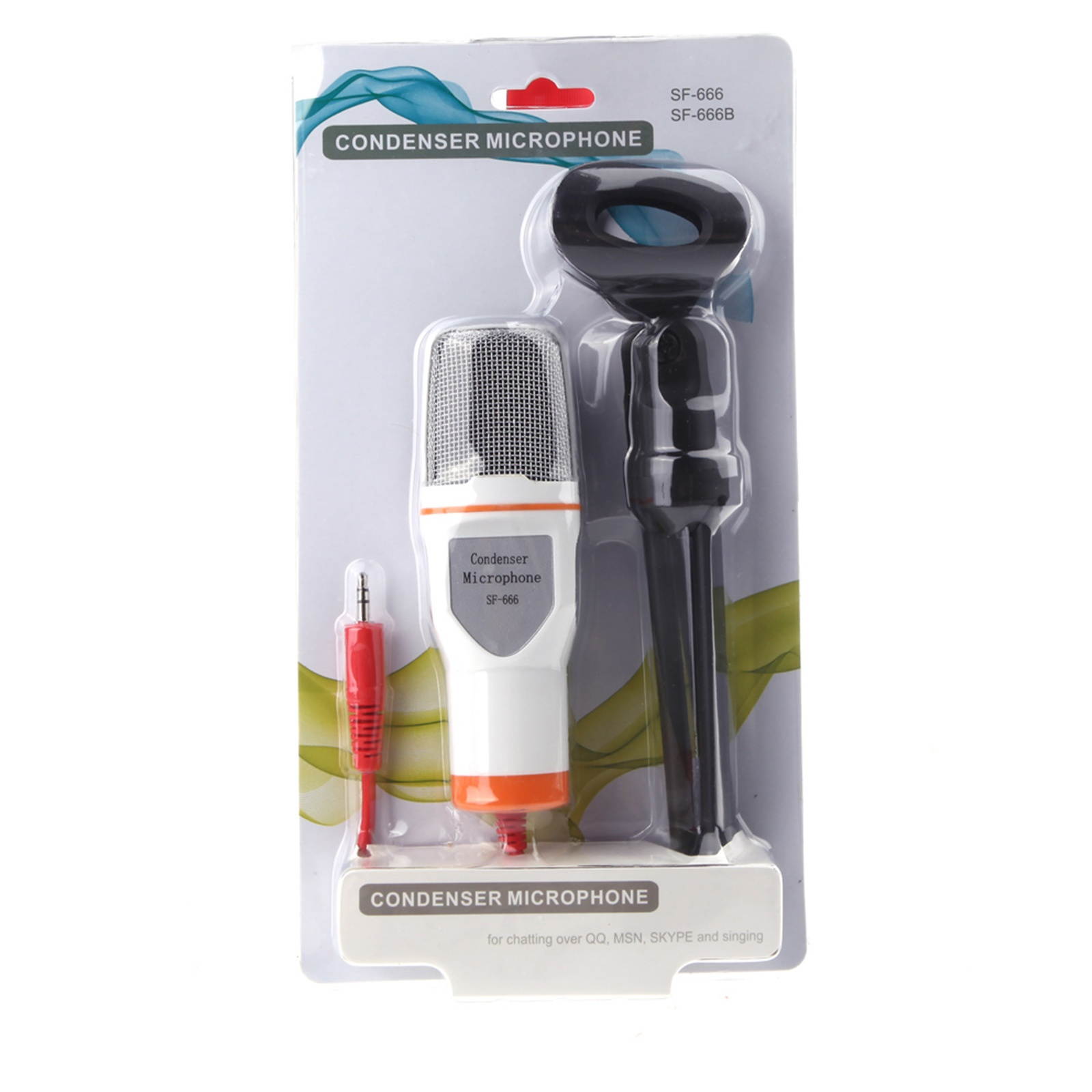 Mic Wired Condenser Microphone with Holder Clip for Chatting Singing Karaoke PC Laptop Black