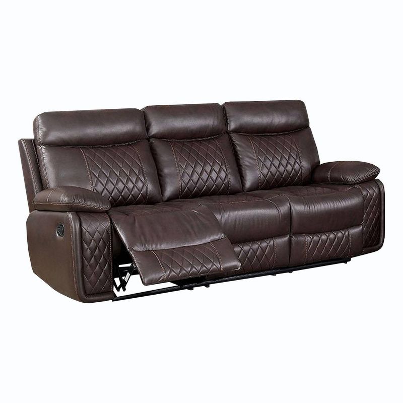 Leatherette Glider Recliner Sofa with Diamond Stitching Pattern Dark Brown - Benzara