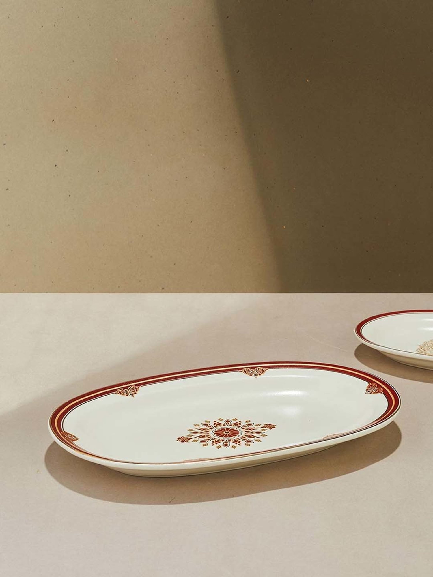 Fabindia Chitra Red Ceramic Large Oval Platter