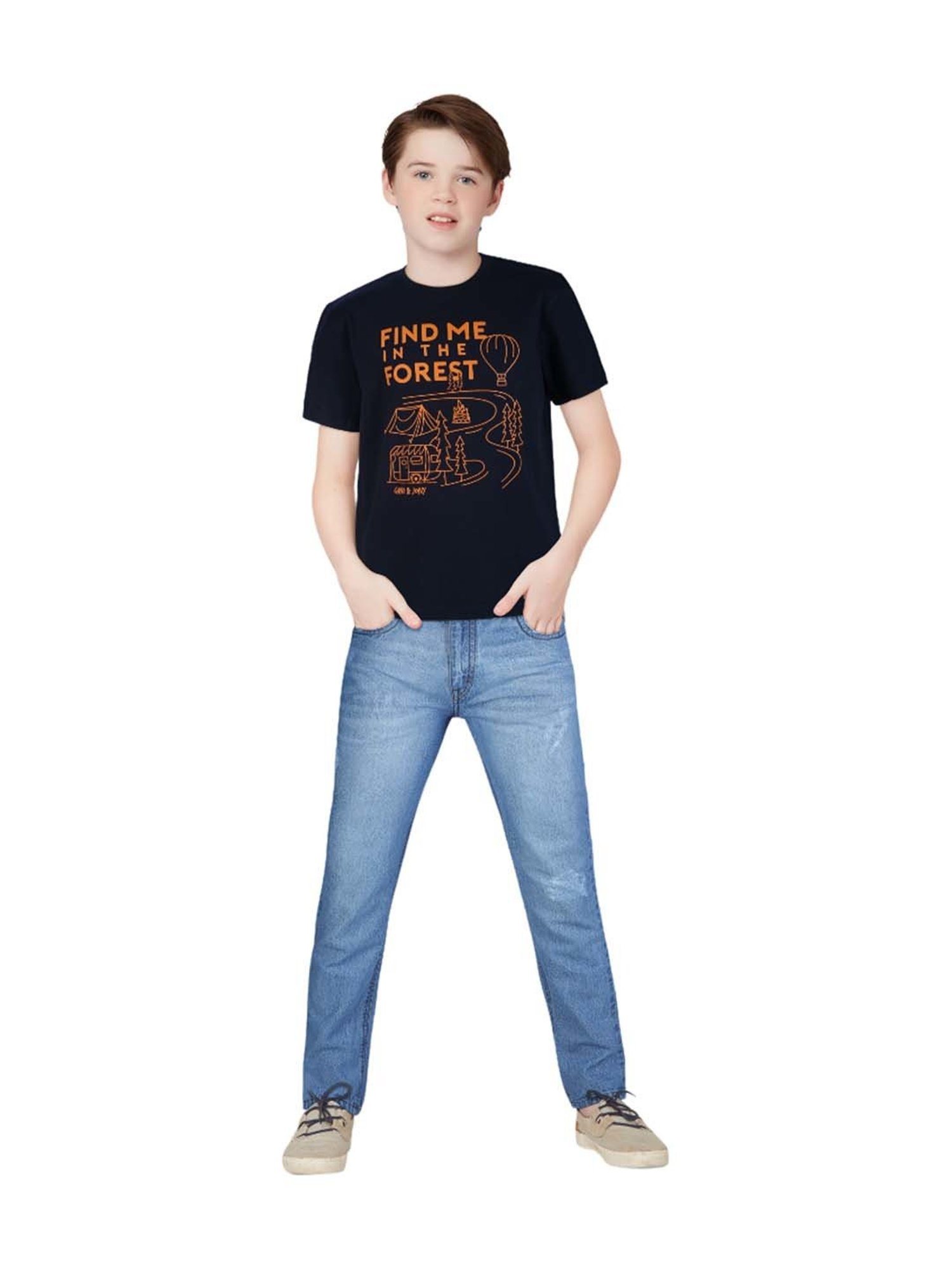 Gini & Jony Kids Black & Orange Printed T-Shirt