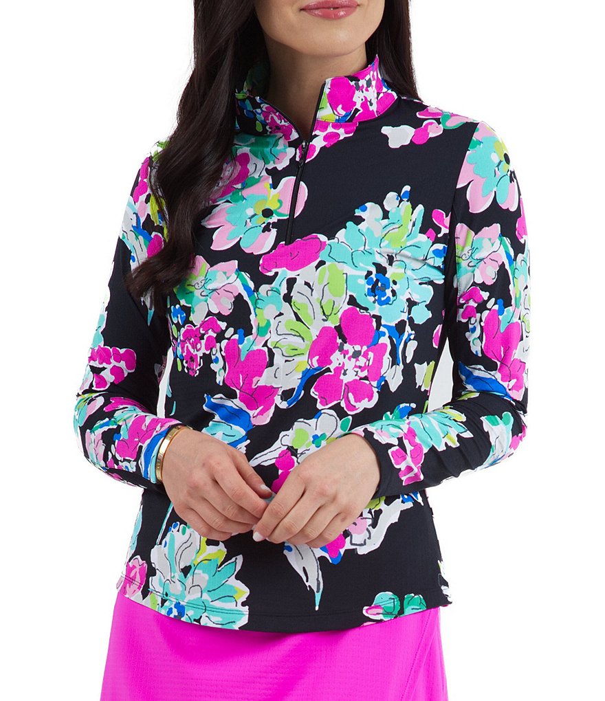 IBKUL Floral Print Long Sleeve Mock Neck Top