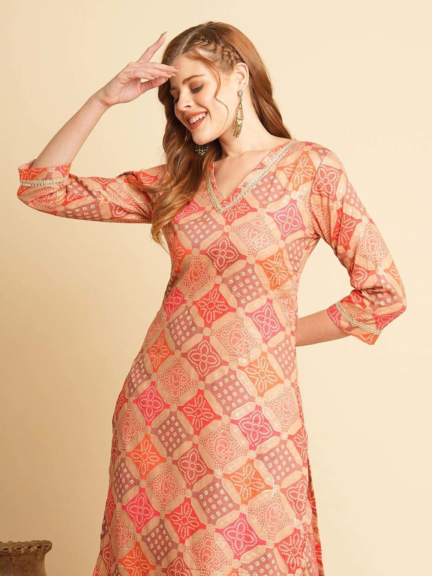 Fashor Peach Printed Kurta & Pant Set