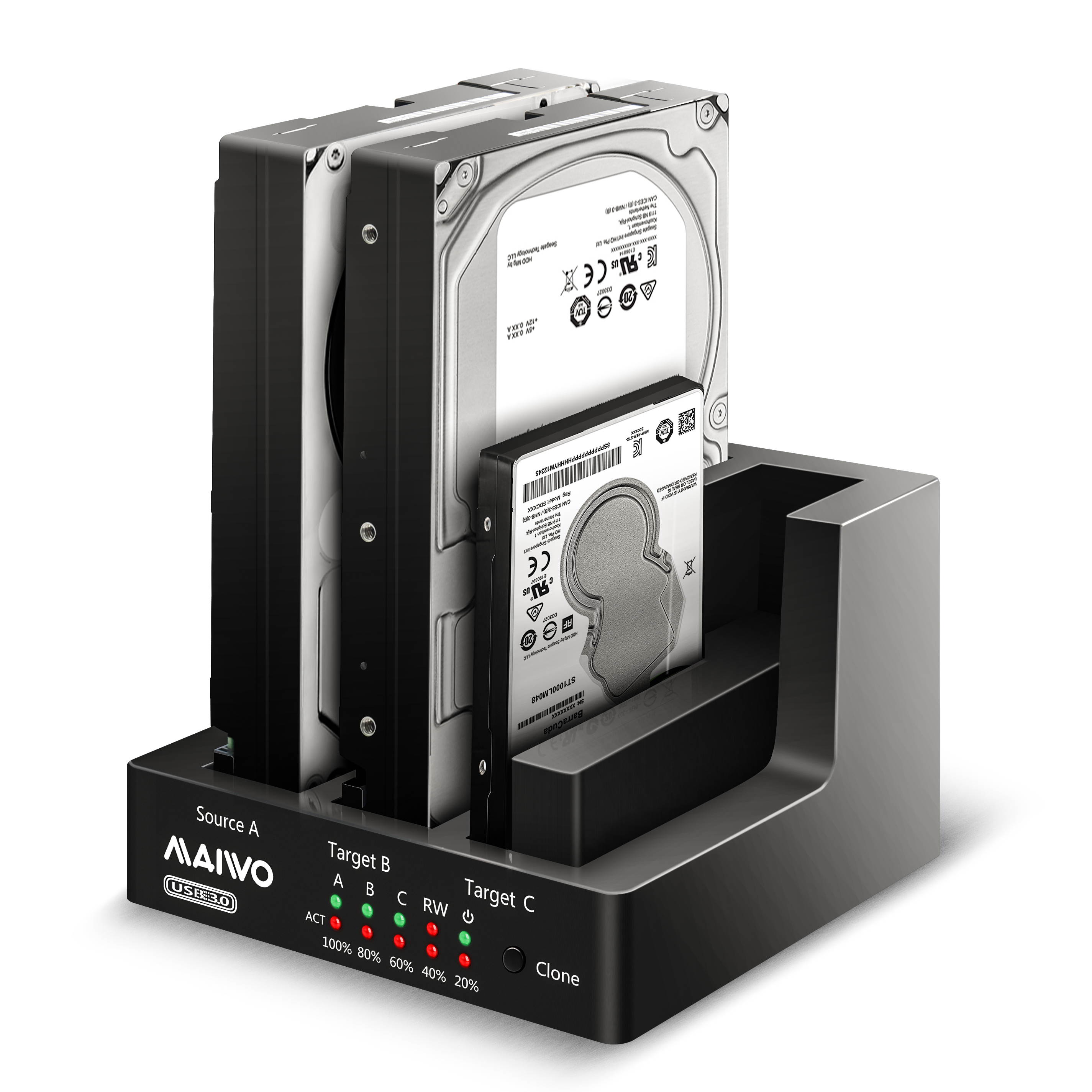 K3093 1:2 Usb3.0 Clone Docking Station
Three Bay Docking Station,Usb3.0&Esata To 3Sata
Support Clone From A To B&C 
With 5A Power Adapter,Support Clone From A To B&C